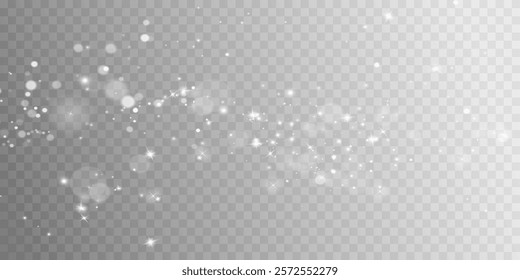 Light abstract glowing bokeh highlights. Light bokeh effect isolated on transparent background. The Christmas background shines from the dust.