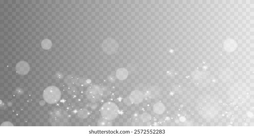 Light abstract glowing bokeh highlights. Light bokeh effect isolated on transparent background. The Christmas background shines from the dust.