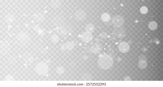 Light abstract glowing bokeh highlights. Light bokeh effect isolated on transparent background. The Christmas background shines from the dust.