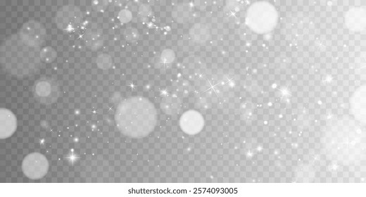 Light abstract glowing bokeh highlights. Light bokeh effect isolated on transparent background. The Christmas background shines from the dust.