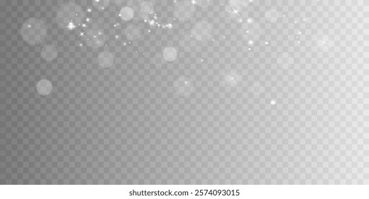 Light abstract glowing bokeh highlights. Light bokeh effect isolated on transparent background. The Christmas background shines from the dust.