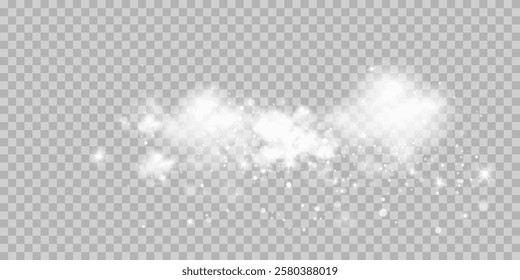 Light abstract glowing bokeh highlights. Light bokeh effect isolated on transparent background. The Christmas background shines from the dust.