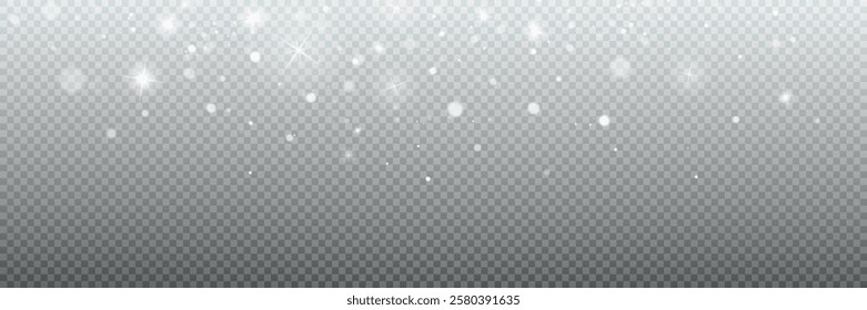 Light abstract glowing bokeh highlights. Light bokeh effect isolated on transparent background. The Christmas background shines from the dust.