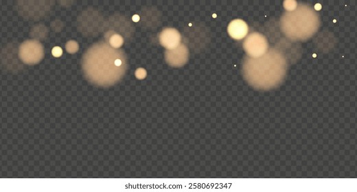 Light abstract glowing bokeh highlights. Light bokeh effect isolated on transparent background. The Christmas background shines from the dust. Christmas concept for design and illustrations.