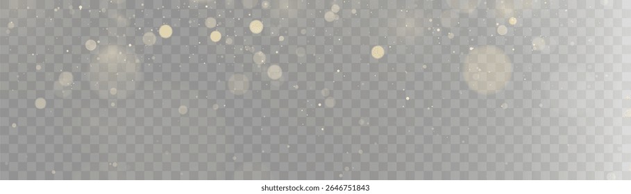 Luz abstrata brilhante bokeh destaques. Efeito de bokeh claro isolado no fundo transparente. O fundo do Natal brilha pelo pó. Conceito de Natal para design e ilustrações.