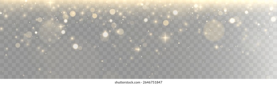 Luz abstrata brilhante bokeh destaques. Efeito de bokeh claro isolado no fundo transparente. O fundo do Natal brilha pelo pó. Conceito de Natal para design e ilustrações.
