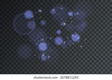 Light abstract glowing bokeh highlights. Light bokeh effect isolated on transparent background. The Christmas background shines from the dust. Christmas concept for design and illustrations.