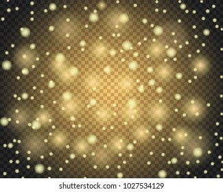 Light abstract glowing bokeh lights. Golden glitter effect background. Lens flare defocused light vector illustration eps 10.