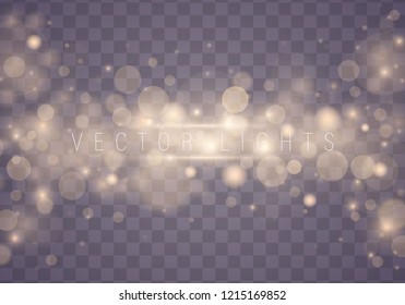 Light abstract glowing bokeh lights. Bokeh lights effect isolated on transparent background. Festive purple and golden luminous background. Christmas concept.