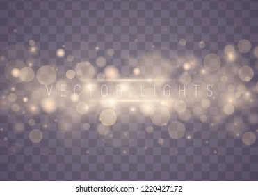 Light abstract glowing bokeh lights. Bokeh lights effect isolated on transparent background. Festive purple and golden luminous background. Christmas concept.