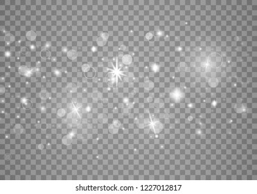 Light abstract glowing bokeh lights. Bokeh lights effect isolated on transparent background. Festive purple and golden luminous background. Christmas concept. Light set.