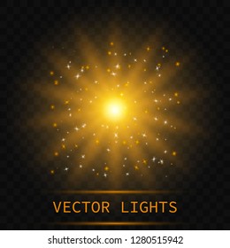 Light abstract glowing bokeh lights. Bokeh lights effect isolated on transparent background. Festive  golden luminous background. 