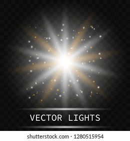 Light abstract glowing bokeh lights. Bokeh lights effect isolated on transparent background. Festive  golden luminous background. 