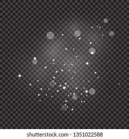 Light abstract glowing bokeh lights. Bokeh lights effect isolated on transparent background. Festive purple and golden luminous background. Christmas concept. Light set.