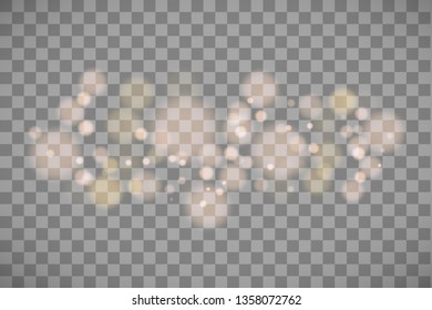Light abstract glowing bokeh lights. Bokeh lights effect isolated on transparent background. Festive purple and golden luminous background. Christmas concept