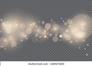 Light abstract glowing bokeh lights. Bokeh lights effect isolated on transparent background. Festive purple and golden luminous background. Christmas concept. Light set.