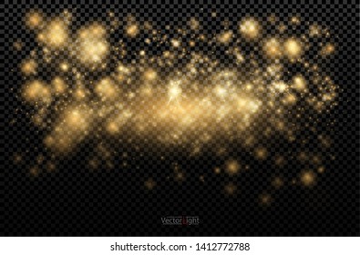 Light abstract glowing bokeh lights. Bokeh lights effect isolated on transparent background. Festive purple and golden luminous background. Christmas concept. 