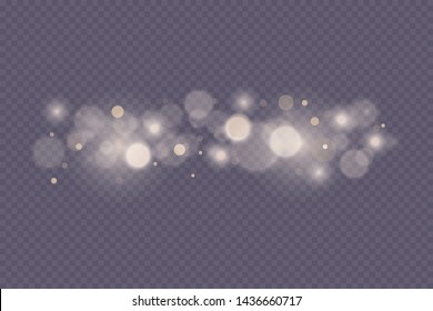 Light abstract glowing bokeh lights. Bokeh lights effect isolated on transparent background. Festive purple and golden luminous background. Christmas concept.