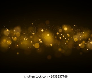 Light abstract glowing bokeh lights. Bokeh lights effect isolated on black transparent background. Festive purple and golden luminous background. Christmas concept. Vector