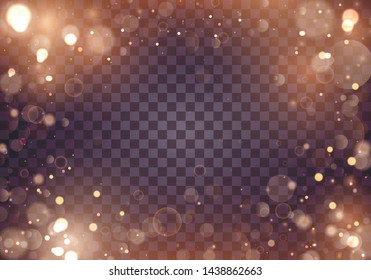 	
Luces abstractas brillantes de bokeh. Las luces de la boquilla tienen efecto aislado en el fondo transparente. Fondo luminoso y violeta festivo. Concepto de Navidad. Marco de luz borrosa. Vector 