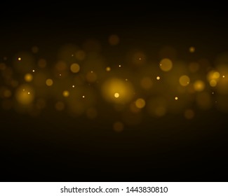 Light abstract glowing bokeh lights. Bokeh lights effect isolated on black transparent background. Festive purple and golden luminous background. Christmas concept. Vector