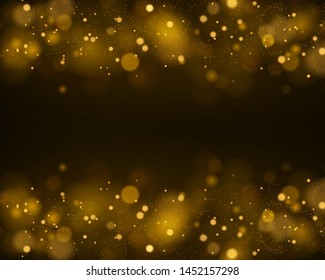 Light abstract glowing bokeh lights. Bokeh lights effect isolated on black transparent background. Festive purple and golden luminous background. Christmas concept. Vector