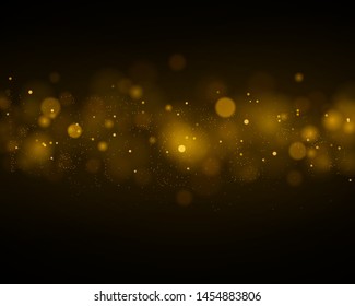 Light abstract glowing bokeh lights. Bokeh lights effect isolated on black transparent background. Festive purple and golden luminous background. Christmas concept. Vector