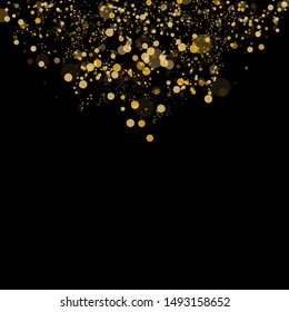 Light abstract glowing bokeh lights. Bokeh lights effect isolated on black background. Festive golden luminous background. Christmas concept