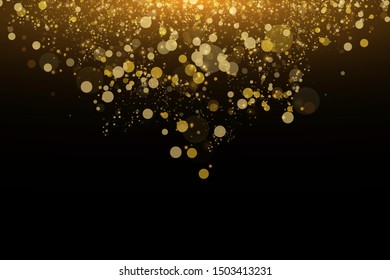 Light abstract glowing bokeh lights. Bokeh lights effect isolated on black background. Festive golden luminous background. Christmas concept