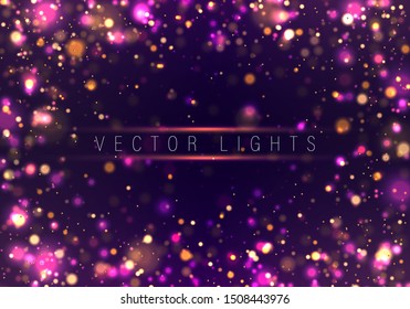 Light abstract glowing bokeh lights. Festive golden luminous background with colorful lights bokeh. Magic concept. Christmas concept.