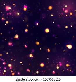 Light abstract glowing bokeh lights. Festive golden luminous background with colorful lights bokeh. Magic concept. Christmas concept.