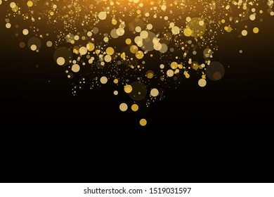 Light abstract glowing bokeh lights. Bokeh lights effect isolated on black background. Festive golden luminous background. Christmas concept