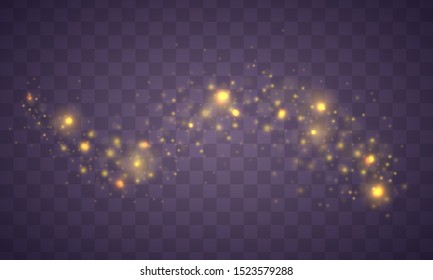 Light abstract glowing bokeh lights. Bokeh lights effect isolated on transparent background. Festive purple and golden luminous background. Christmas concept.
