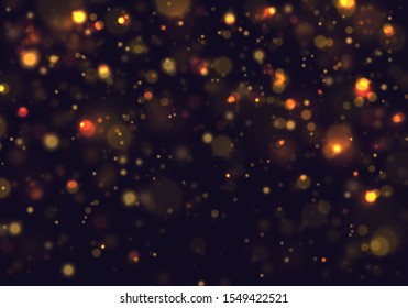 Light abstract glowing bokeh lights. Festive golden luminous background with colorful lights bokeh. Magic concept. Christmas concept. Vector illustration. 