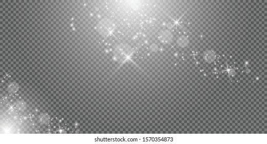 Light abstract glowing bokeh lights. Bokeh lights effect isolated on transparent background. Festive purple and golden luminous background. Christmas concept.