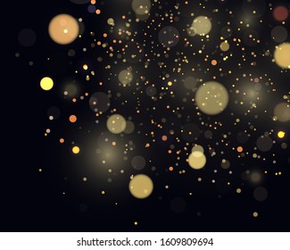 Light abstract glowing bokeh lights. Festive golden luminous background with colorful lights bokeh. Magic concept. Abstract background with bokeh effect. Vector festive illustration.