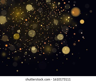 Light abstract glowing bokeh lights. Festive golden luminous background with colorful lights bokeh. Magic concept. Abstract background with bokeh effect. Vector festive illustration.