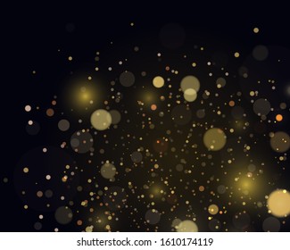 Light abstract glowing bokeh lights. Festive golden luminous background with colorful lights bokeh. Magic concept. Abstract background with bokeh effect. Vector festive illustration.