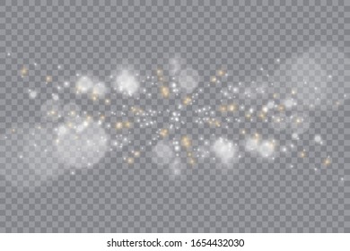 Light abstract glowing bokeh lights. Bokeh lights effect isolated on transparent background. Festive purple and golden luminous background. Christmas concept.