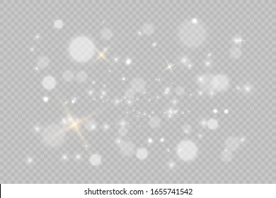 Light abstract glowing bokeh lights. Bokeh lights effect isolated on transparent background. Festive purple and golden luminous background. Christmas concept.