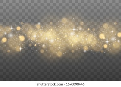 Light abstract glowing bokeh lights. Bokeh lights effect isolated on transparent background. Festive purple and golden luminous background. Christmas concept.