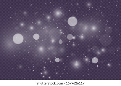 Light abstract glowing bokeh lights. Bokeh lights effect isolated on transparent background. Festive purple and golden luminous background. Christmas concept