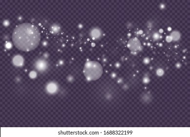 Luces abstractas brillantes de bokeh. Las luces de la boquilla tienen efecto aislado en el fondo transparente. Fondo luminoso y violeta festivo. Concepto de Navidad