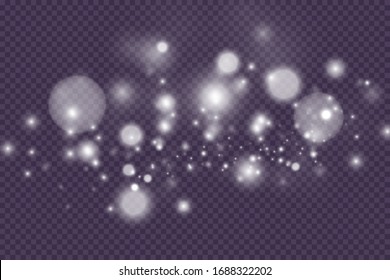 Light abstract glowing bokeh lights. Bokeh lights effect isolated on transparent background. Festive purple and golden luminous background. Christmas concept