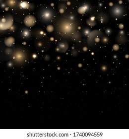 Licht abstrakte glühende Bukelleuchten. Festlicher goldfarbener Hintergrund mit bunten Lichtern. Magisches Konzept. Weihnachtskonzept. Vector Abbildung, EPS 10.