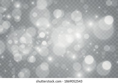 Light abstract glowing bokeh lights. Bokeh lights effect isolated on transparent background. Festive purple and golden luminous background. Christmas concept.