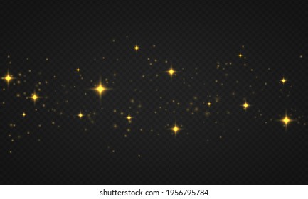 Light abstract glowing bokeh lights. Shining star, sun particles and sparks with lens flare effect on transparent background. Sparkling magical dust particles. Christmas concept. Vector illustration.