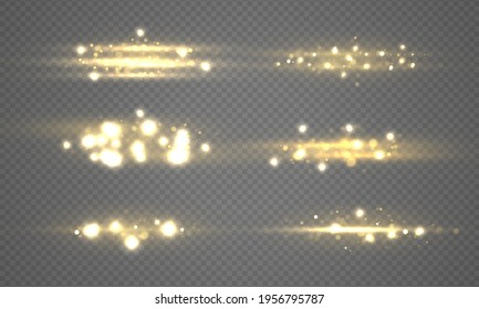 Light abstract glowing bokeh lights. Shining star, sun particles and sparks with lens flare effect on transparent background. Sparkling magical dust particles. Christmas concept. Vector illustration.