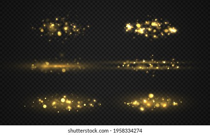 Light abstract glowing bokeh lights. Shining star, sun particles and sparks with lens flare effect on transparent background. Sparkling magical dust particles. Christmas concept. Vector illustration.
