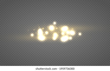 Light abstract glowing bokeh lights. Shining star, sun particles and sparks with lens flare effect on transparent background. Sparkling magical dust particles. Christmas concept. Vector illustration.